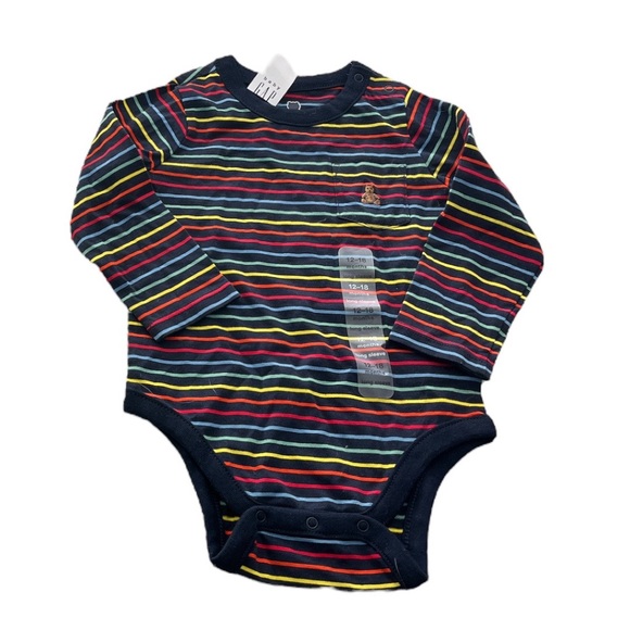 Gap 2 Bundle of Onesies Dinosaur Stripes Yellow Blue Size 12-18 Months - Picture 5 of 9